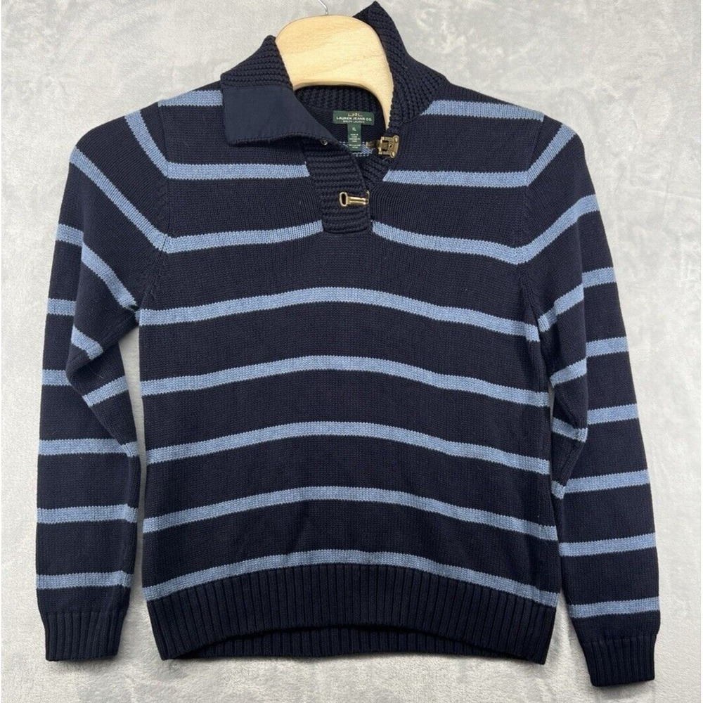 Lauren Jeans Co. LRL Cotton Sweater Blue Striped‎ Sweater Knit Women's XL READ